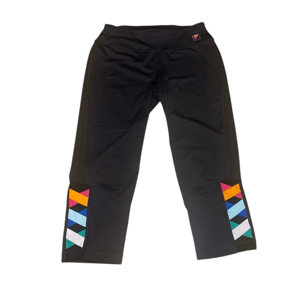 Fila Sport Women’s Black Mid Rise Capri Running Legging Size M Geometric Design